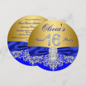 Invitation Royal Blue et Gold Diamond Sweet 16 Party (Devant / Derrière)