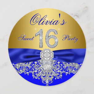 Invitation Royal Blue et Gold Diamond Sweet 16 Party