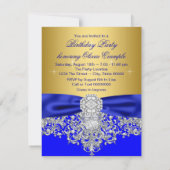 Invitation Royal Blue et Gold Diamond Sweet 16 Party (Dos)