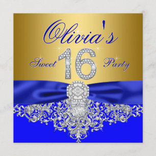 Invitation Royal Blue et Gold Diamond Sweet 16 Party