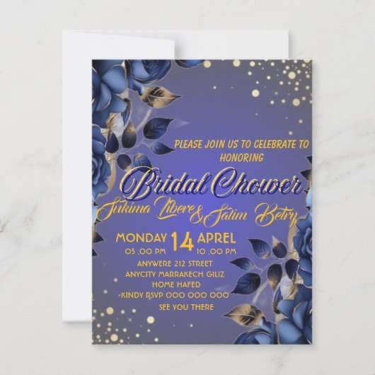 Invitation Royal Blue et Gold Digital modifiable (Devant)