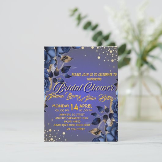 Invitation Royal Blue et Gold Digital modifiable (Debout devant)