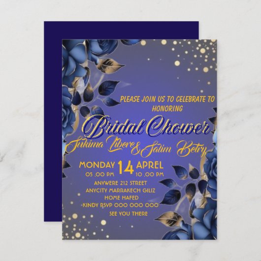 Invitation Royal Blue et Gold Digital modifiable (Devant / Derrière)