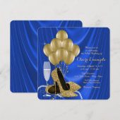Invitation Royal Blue et Gold fête d'anniversaire Glamour Sat (Devant / Derrière)