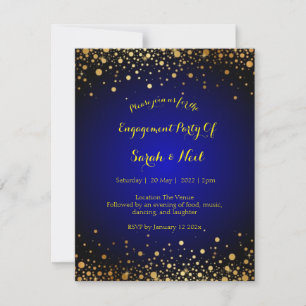 Invitation Royal Blue et Gold fiançailles populaire 