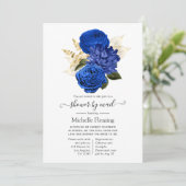 Invitation Royal Blue et Gold Floral Fête des mariées par cou (Debout devant)