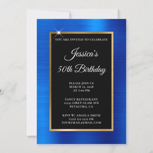 Invitation Royal Blue et Gold Foil Noir 50e anniversaire (Devant)