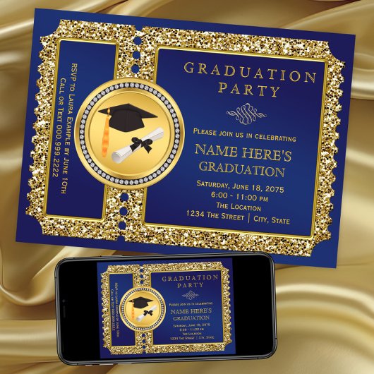 Invitation Royal Blue et Gold Graduation
