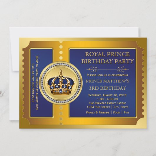 Invitation Royal Blue et Gold Prince fête d'anniversaire (Devant)