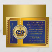 Invitation Royal Blue et Gold Prince fête d'anniversaire (Devant / Derrière)