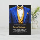 Invitation Royal Blue et Gold Tuxedo fête d'anniversaire (Debout devant)