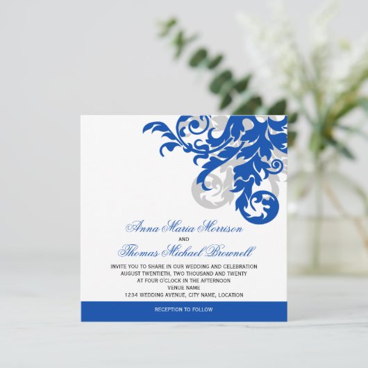Invitation Royal Blue et Mariage argenté (Debout devant)