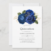 Invitation Royal Blue et or Floral Quinceañera (Devant)