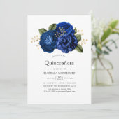 Invitation Royal Blue et or Floral Quinceañera (Debout devant)