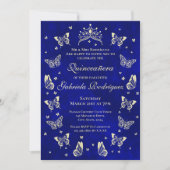 Invitation Royal Blue et or Quinceañera Tiara Butterfly (Devant)