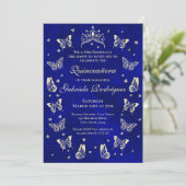 Invitation Royal Blue et or Quinceañera Tiara Butterfly (Debout devant)