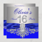 Invitation Royal Blue et Silver Diamond Sweet 16 Party (Devant / Derrière)