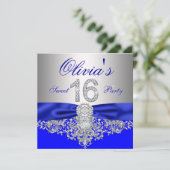 Invitation Royal Blue et Silver Diamond Sweet 16 Party (Debout devant)