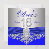 Invitation Royal Blue et Silver Diamond Sweet 16 Party (Devant)