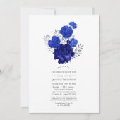Invitation Royal Blue et Silver Floral Célébration de la vie (Devant)