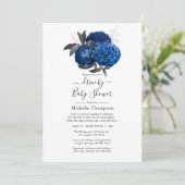 Invitation Royal Blue et Silver Floral Drive par douche (Debout devant)