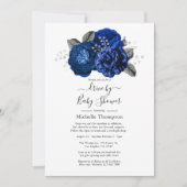 Invitation Royal Blue et Silver Floral Drive par douche (Devant)