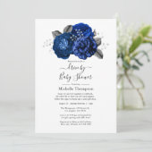 Invitation Royal Blue et Silver Floral Drive par douche (Debout devant)