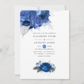 Invitation Royal Blue et Silver Floral Mariage (Devant)