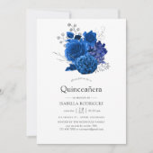 Invitation Royal Blue et Silver Floral Quinceañera (Devant)