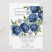 Invitation Royal Blue et Silver Peony Mariage Couples Douche (Devant / Derrière)