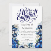 Invitation Royal Blue et Silver Peony Nous sommes engagés (Devant)
