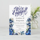 Invitation Royal Blue et Silver Peony Nous sommes engagés (Debout devant)