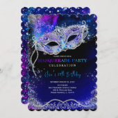 Invitation Royal Blue et Silver pour la fête Masquerade (Devant / Derrière)