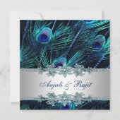 Invitation Royal Blue et Silver Royal Blue Peacock Mariage (Devant)