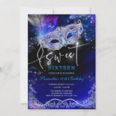 Invitation Royal Blue et Silver Sweet 16 Décorations (Devant)
