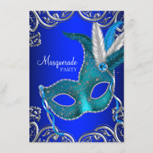 Invitation Royal Blue et Turquoise Blue Masquerade Party