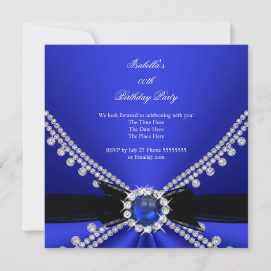 Invitation Royal Blue Faux Diamond Jewor Anniversaire (Dos)