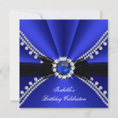 Invitation Royal Blue Faux Diamond Jewor Anniversaire (Devant)