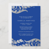 Invitation Royal Blue Faux Silver Swils Photo Quinceanera (Dos)
