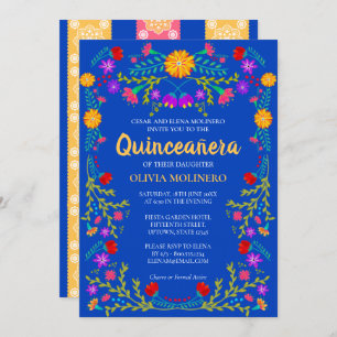 Invitation Royal Blue Fiesta Party Mexicaine Quinceanera