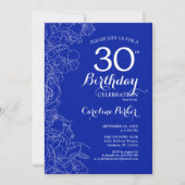 Invitation Royal Blue Floral 30e fête d'anniversaire (Devant)