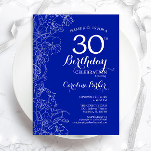 Invitation Royal Blue Floral 30e fête d'anniversaire