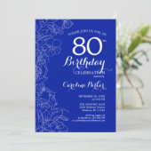 Invitation Royal Blue Floral 80e fête d'anniversaire (Debout devant)