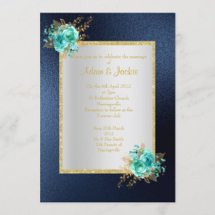 Invitation ROYAL BLUE Floral aqua ÉLÉGANT MARIAGE CLASSÉ
