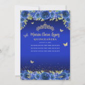 Invitation Royal Blue Floral Butterfly Princess Quinceanera (Dos)