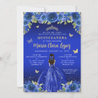 Royal Blue Floral Butterfly Princess Quinceanera