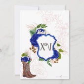 Invitation Royal Blue Floral Crest Rose Charro Quinceañera (Dos)