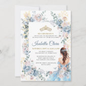 Invitation Royal Blue Floral Garden Quinceanera (Devant)