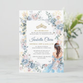 Invitation Royal Blue Floral Garden Quinceanera (Debout devant)