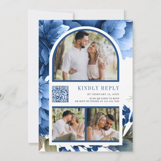Invitation Royal Blue Floral Mason Jar QR Code Mariage (Dos)